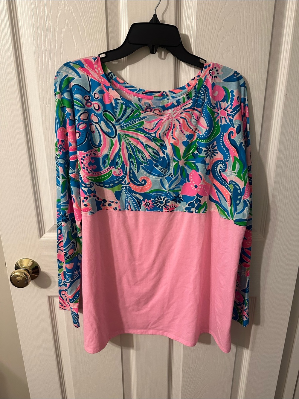 Lilly Pulitzer Finn Top Long Sleeve  Turquoise Oasis Golden Hour XL
